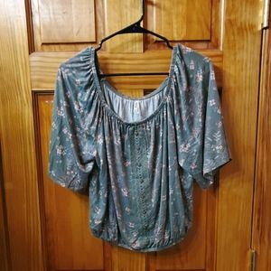 Soft Green and Pink Peasant Top